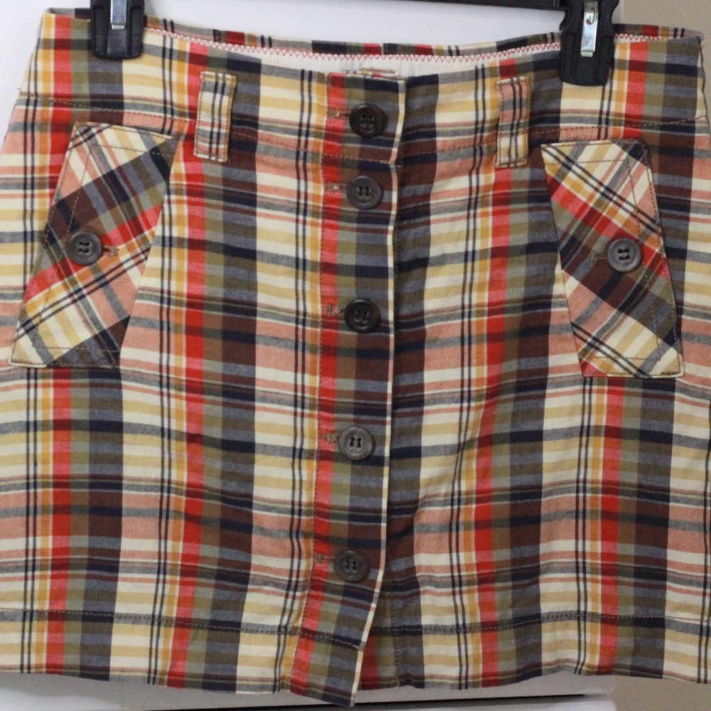 J. Crew Multi-Color Plaid 100% Cotton Button Front Mini Short Skirt Size 4